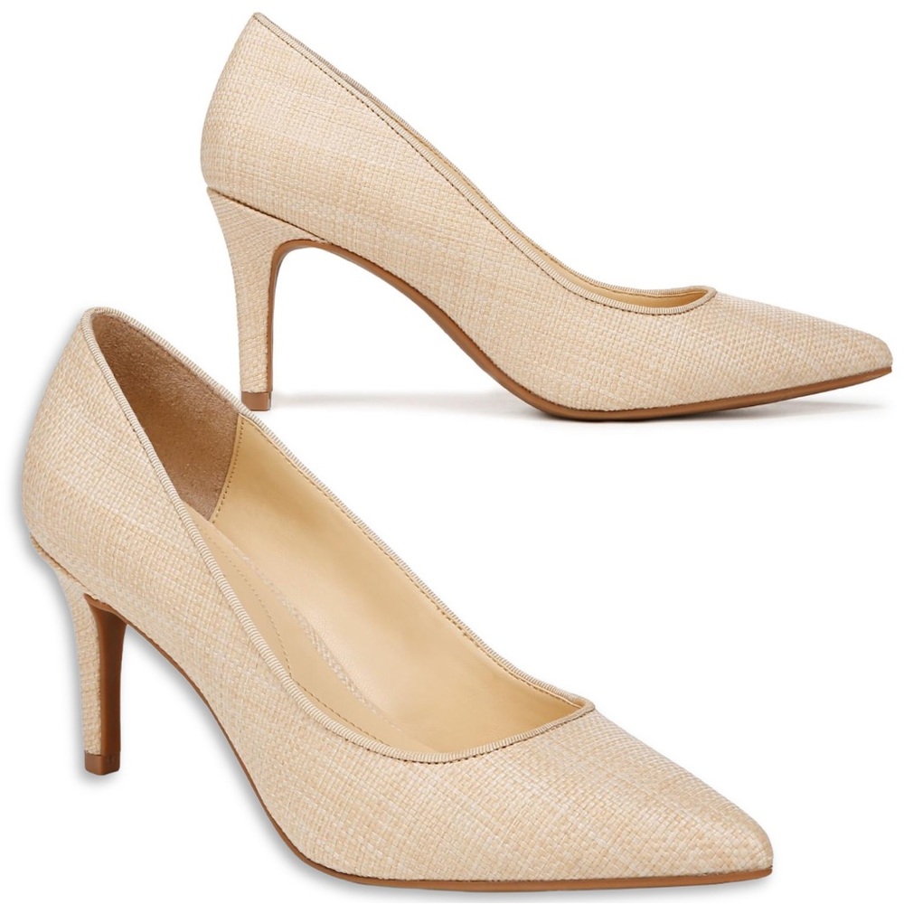 On 34th Jeules Cream Pointed Toe Raffia Pumps Nude Heels Coastal Minimalist Work